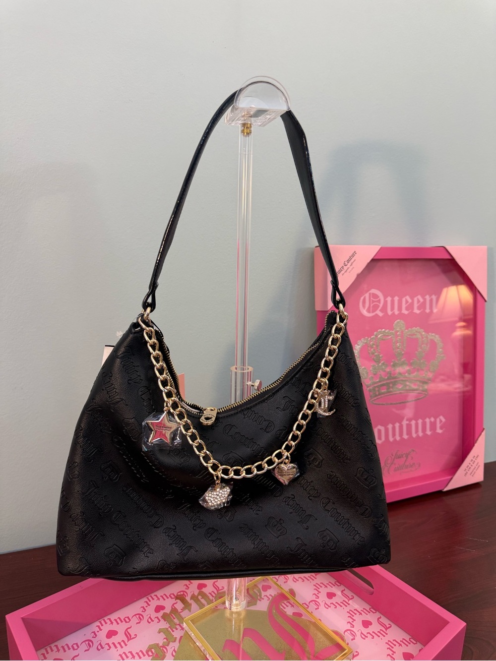 Juicy Couture Black Shoulder Bag with Gold Chain